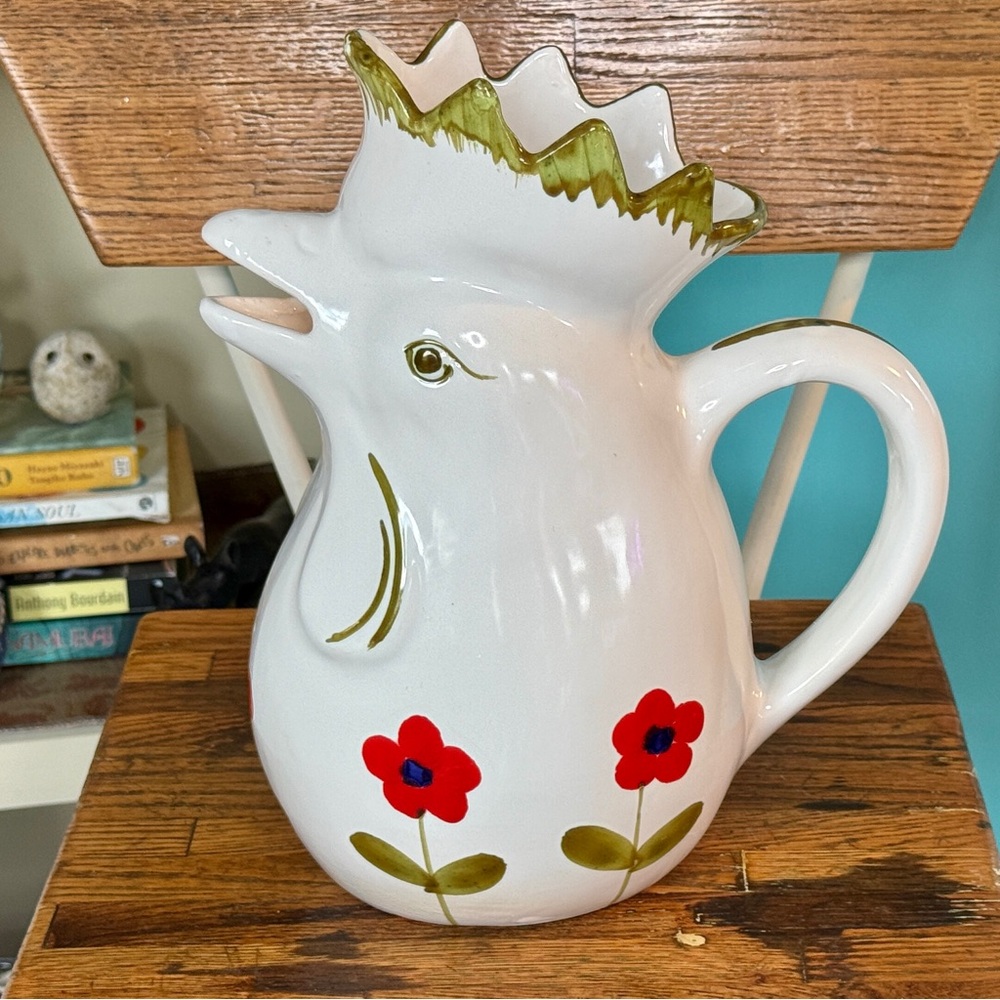 Vintage Italian Hand Painted Ceramic Rooster Pitcher